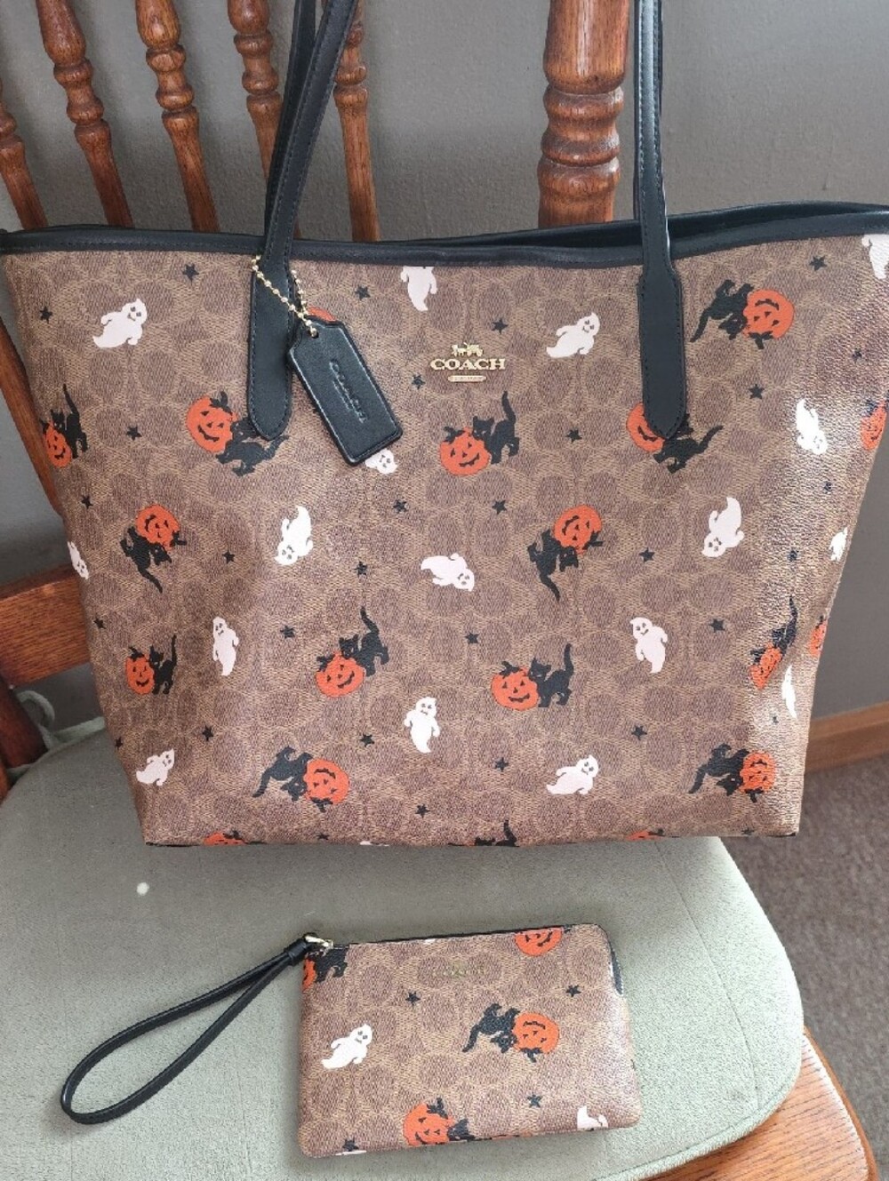 Coach Brown Signature Halloween City Tote with Matching Wristlet